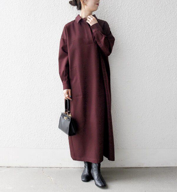 SHIPS any「SHIPS any:〈洗濯機可能〉サージ スキッパー シャツ ワンピース」|ワンピース|