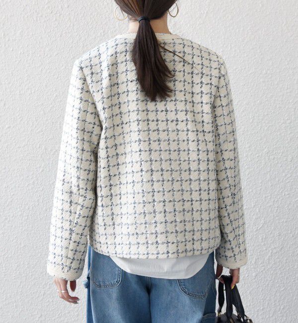 SHIPS any「SHIPS any: ツイード  パイピング ノーカラー ジャケット」|ノーカラージャケット|