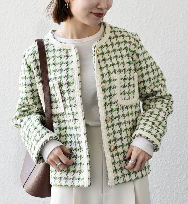 SHIPS any「SHIPS any: ツイード  パイピング ノーカラー ジャケット」|ノーカラージャケット|