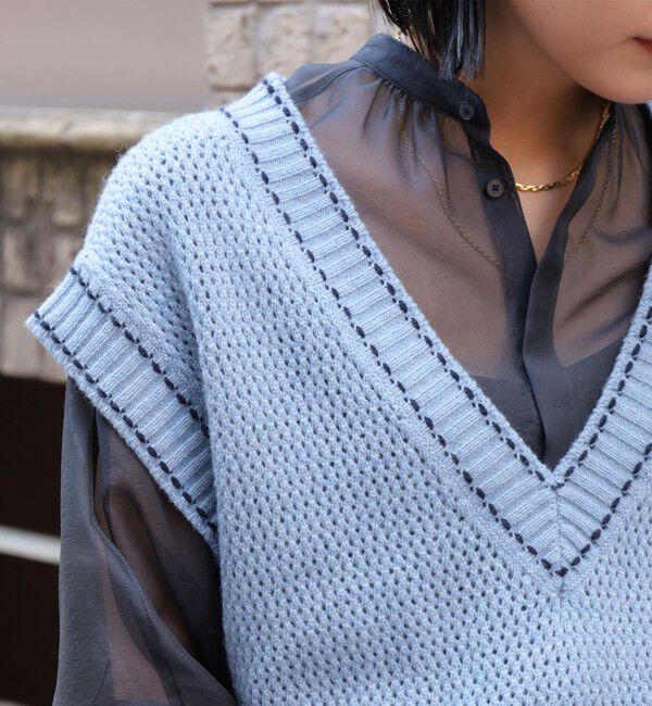 MACPHEE「【WEB・一部店舗限定】ウールメッシュ Vネックベスト」|ベスト・ジレ|
