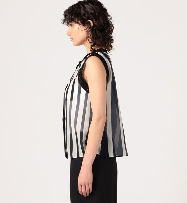 DES PRES「コットンシルクローンストライプ スリーブレスジレ」|シャツ・ブラウス|