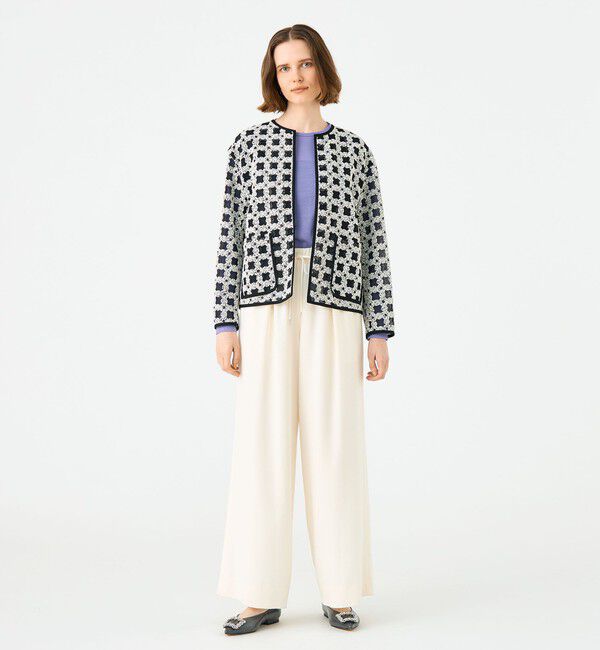 Ballsey「フラッフィーヤーンエンブロイダリー クルーネックジャケット」|ノーカラージャケット|