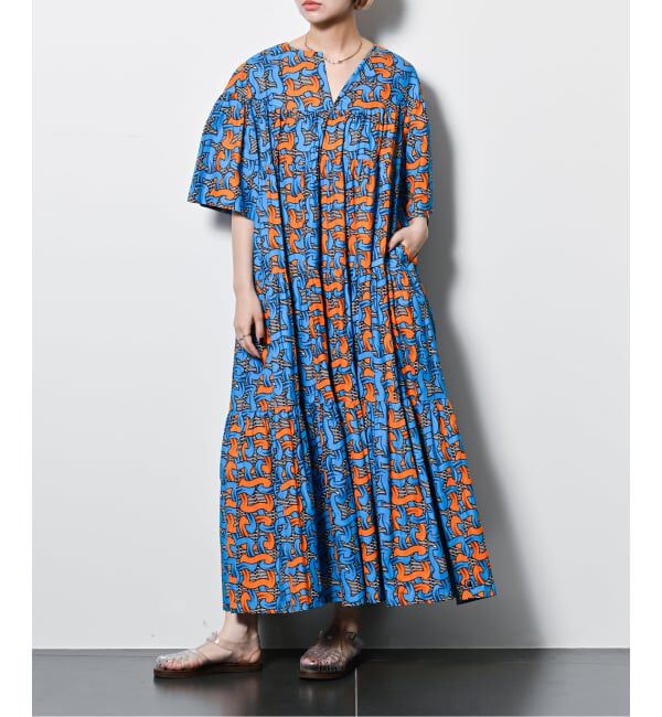  「AFRICAN WAX PRINT DRESS：ワンピース」|ワンピース|ブルー