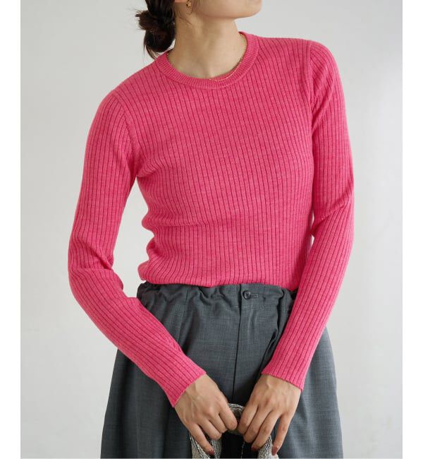 IENA「EXメリノリブ クルーネックプルオーバー」|ニット・セーター|ピンク A