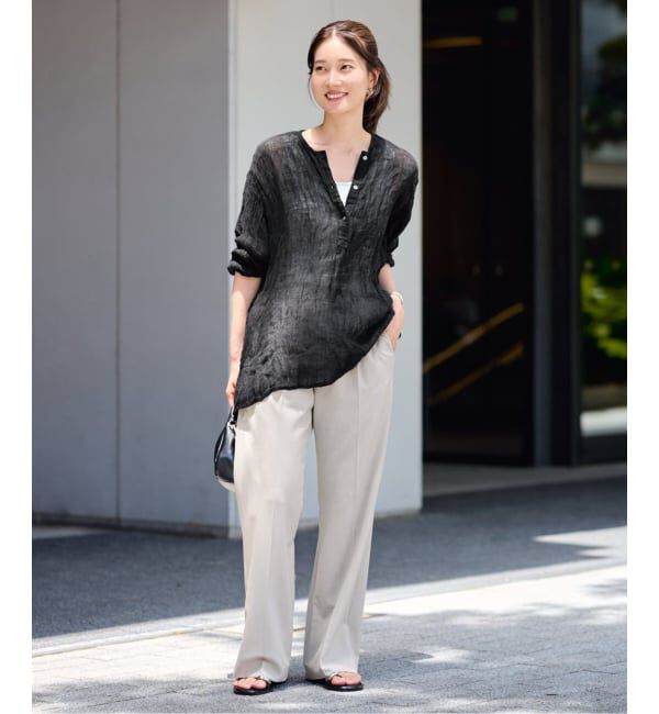 FRAMeWORK「≪追加≫LINENクレープヘンリーネックブラウス 2」|シャツ・ブラウス|