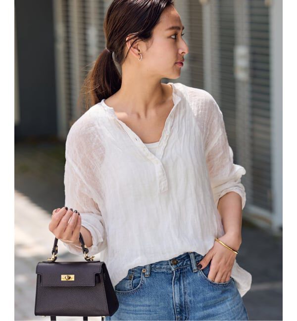 FRAMeWORK「≪追加≫LINENクレープヘンリーネックブラウス 2」|シャツ・ブラウス|