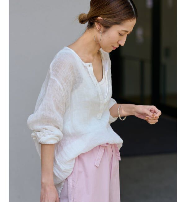 FRAMeWORK「≪追加≫LINENクレープヘンリーネックブラウス 2」|シャツ・ブラウス|