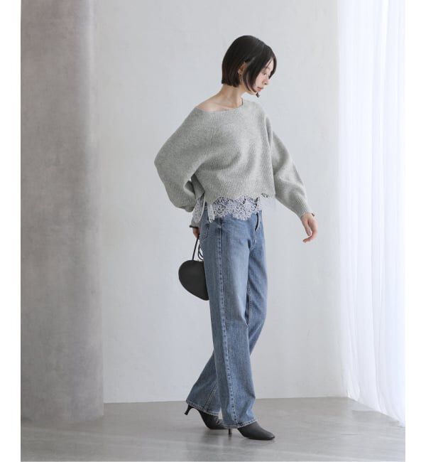  「【洗える】オフネックレースニット」|ニット・セーター|