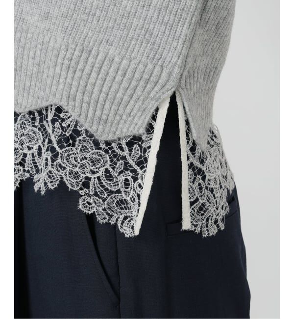  「【洗える】オフネックレースニット」|ニット・セーター|