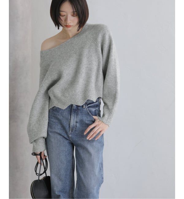  「【洗える】オフネックレースニット」|ニット・セーター|