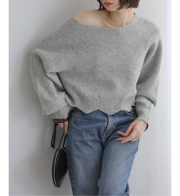  「【洗える】オフネックレースニット」|ニット・セーター|