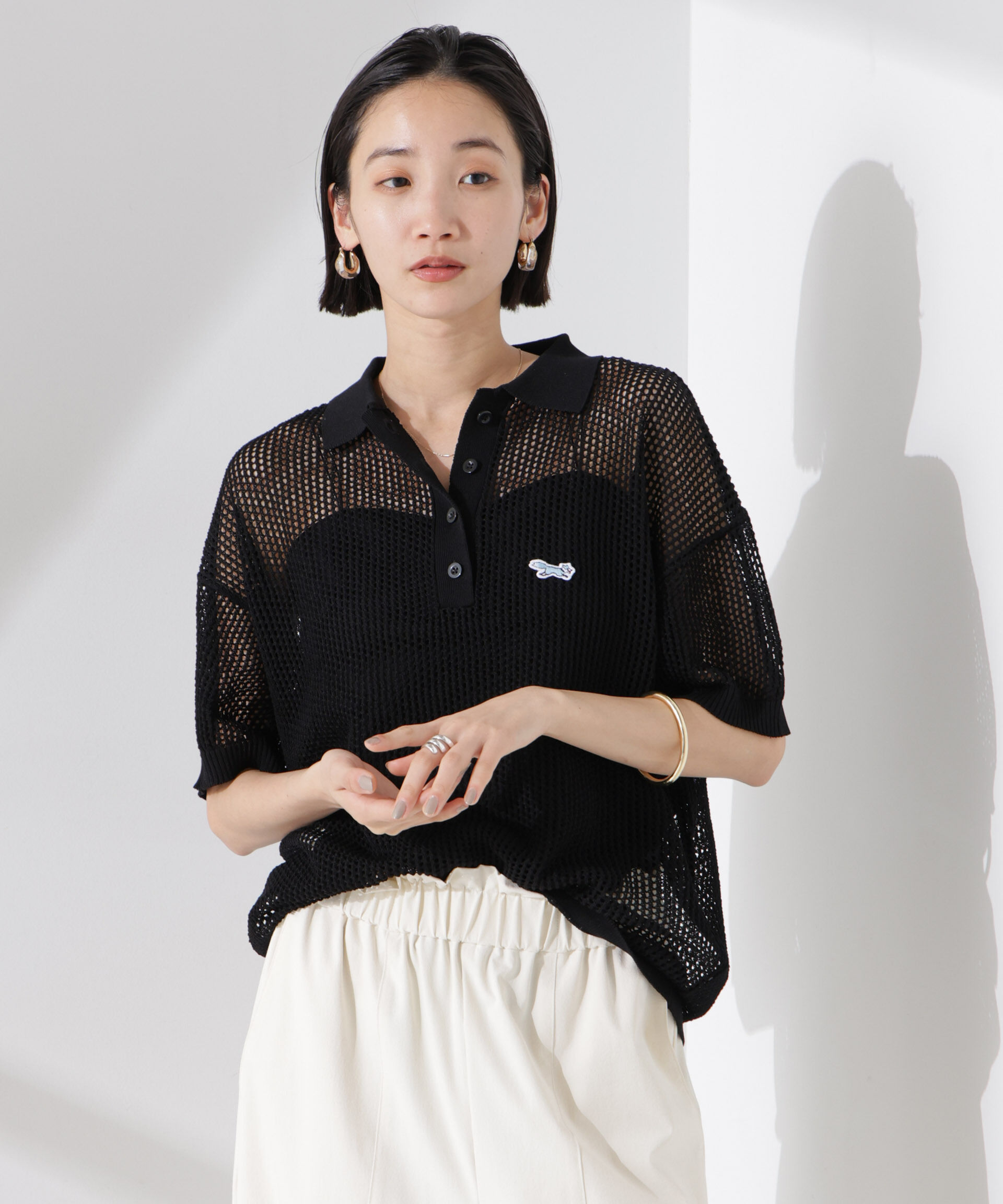 nano･universe「PENNEYS別注TheFOXメッシュポロニット」|ニット・セーター|ブラック