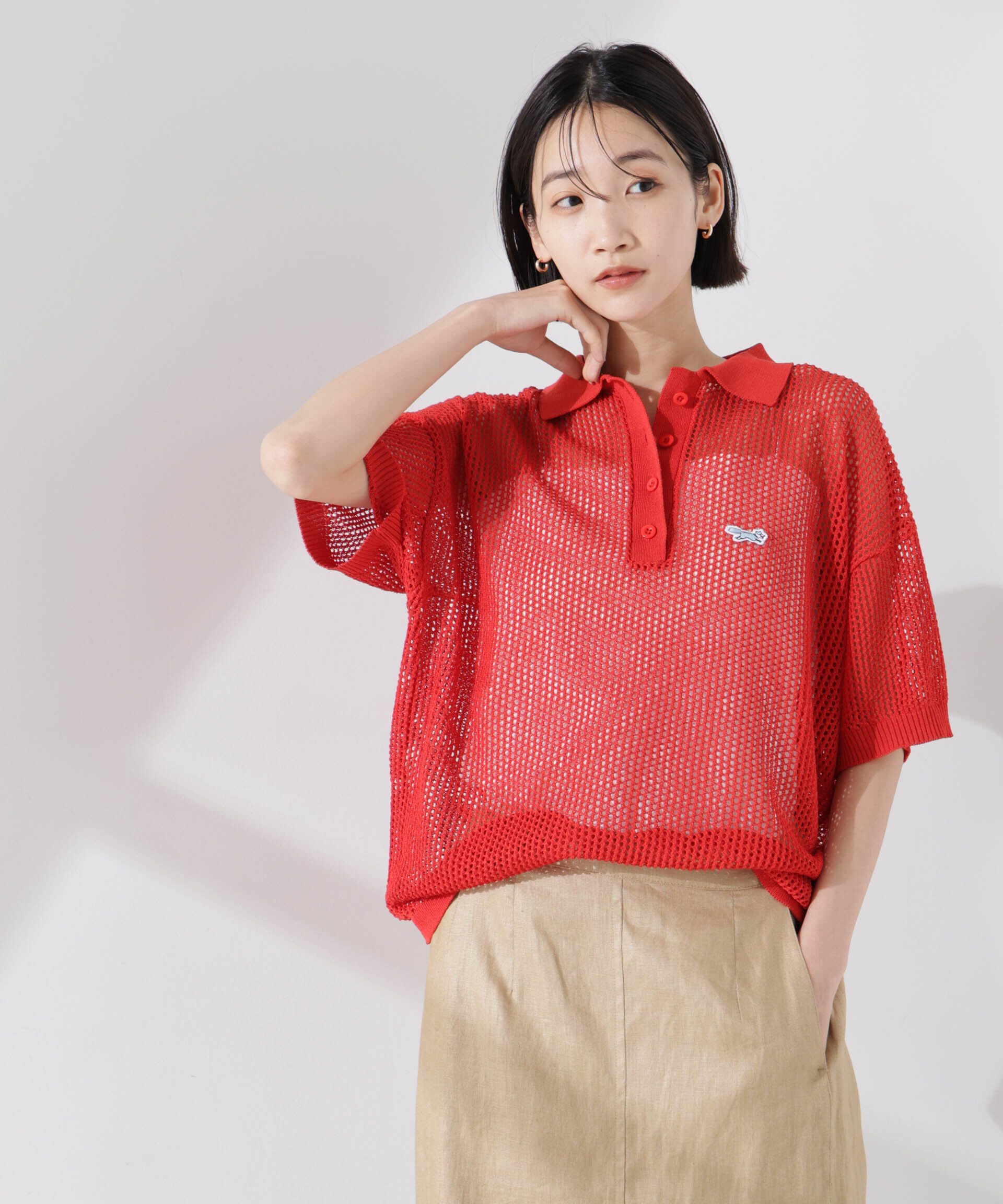 nano･universe「PENNEYS別注TheFOXメッシュポロニット」|ニット・セーター|レッド