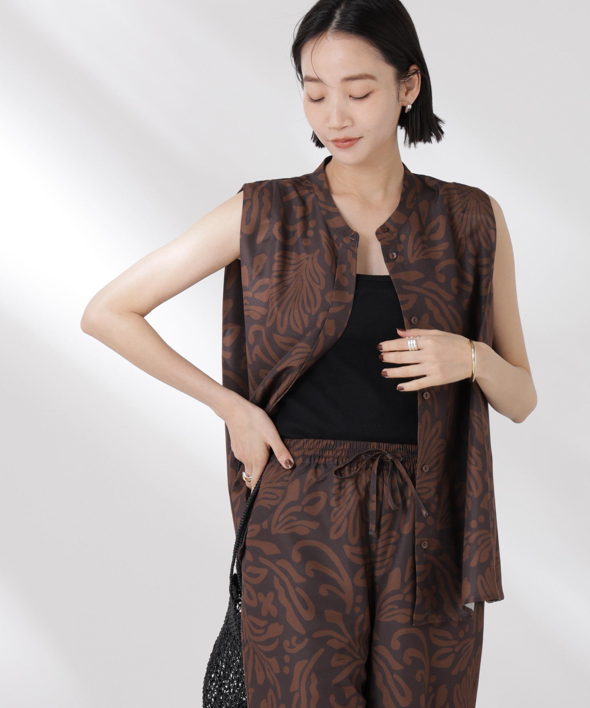 nano･universe「ボタニカルプリントノースリーブフレアブラウス(セットアップ可)」|シャツ・ブラウス|