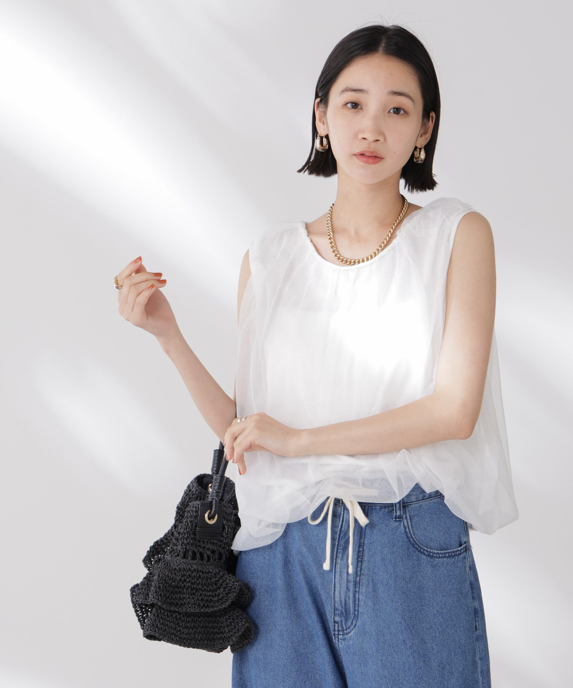 nano･universe「チュールレイヤードコクーンシルエットトップス」|Tシャツ・カットソー|ホワイト