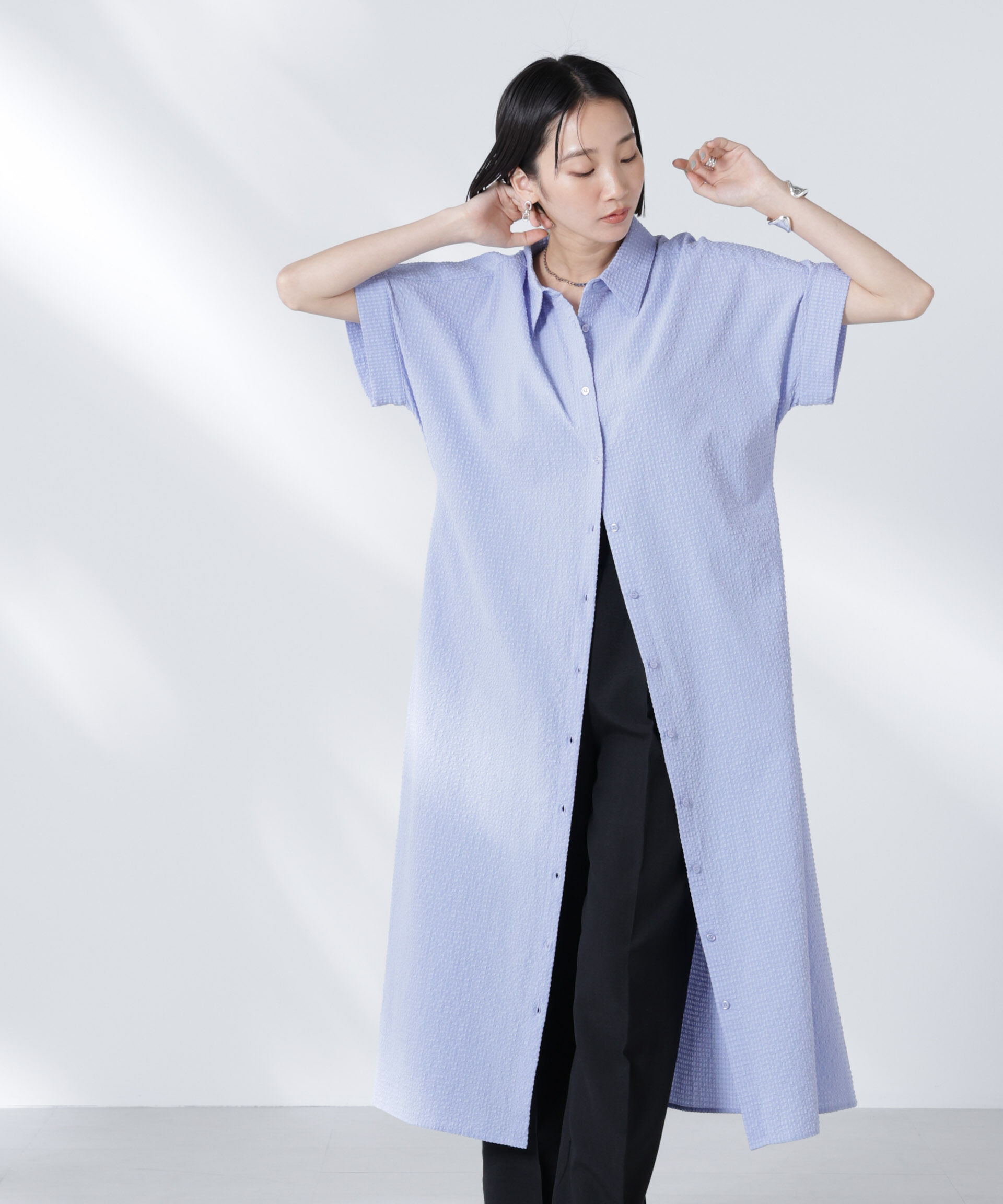 nano･universe「サッカードルマンスリーブシャツワンピース」|ワンピース|