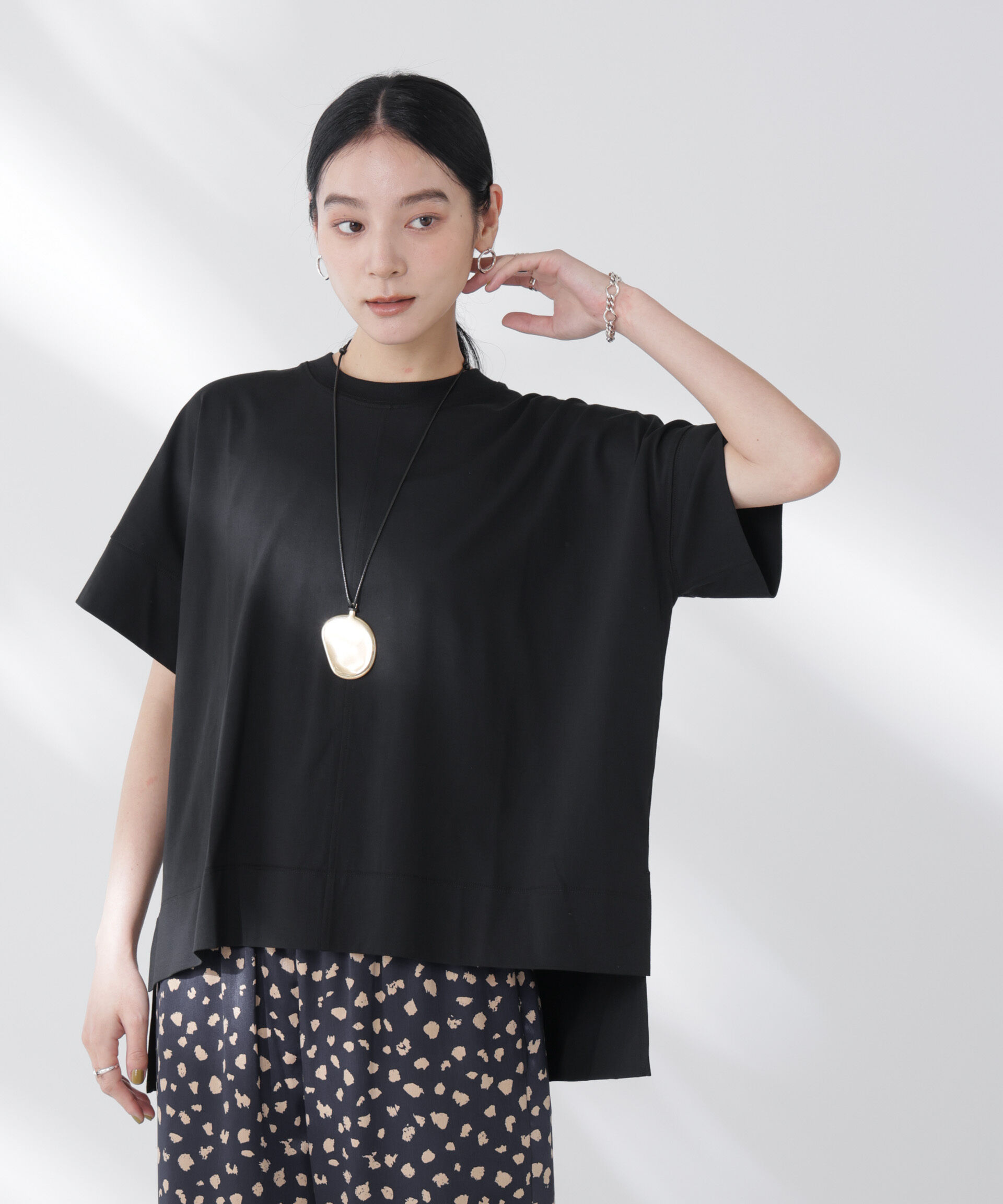 nano･universe「NANOFINE強撚コットンワイドTシャツ」|Tシャツ・カットソー|ブラック