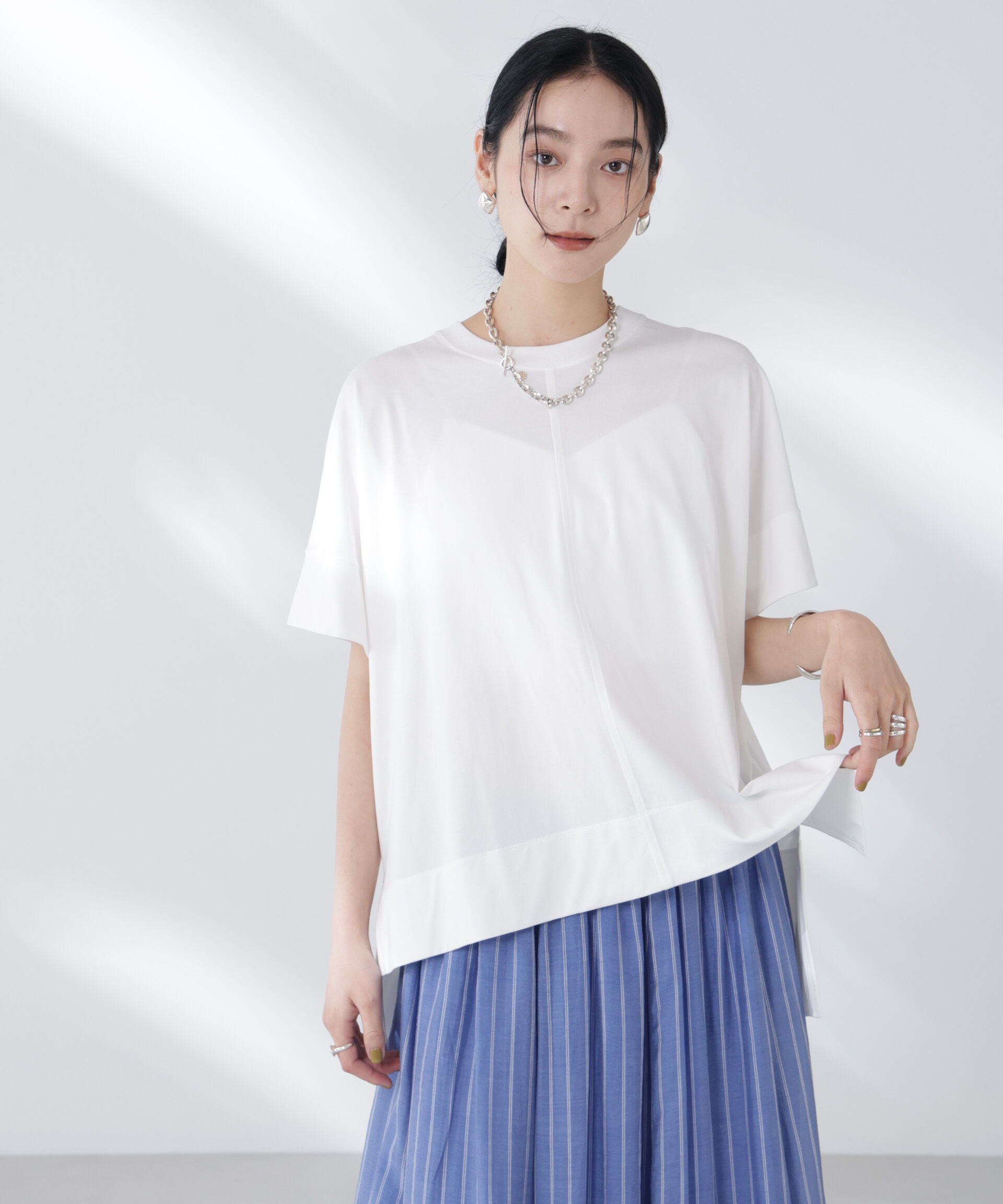 nano･universe「NANOFINE強撚コットンワイドTシャツ」|Tシャツ・カットソー|ホワイト