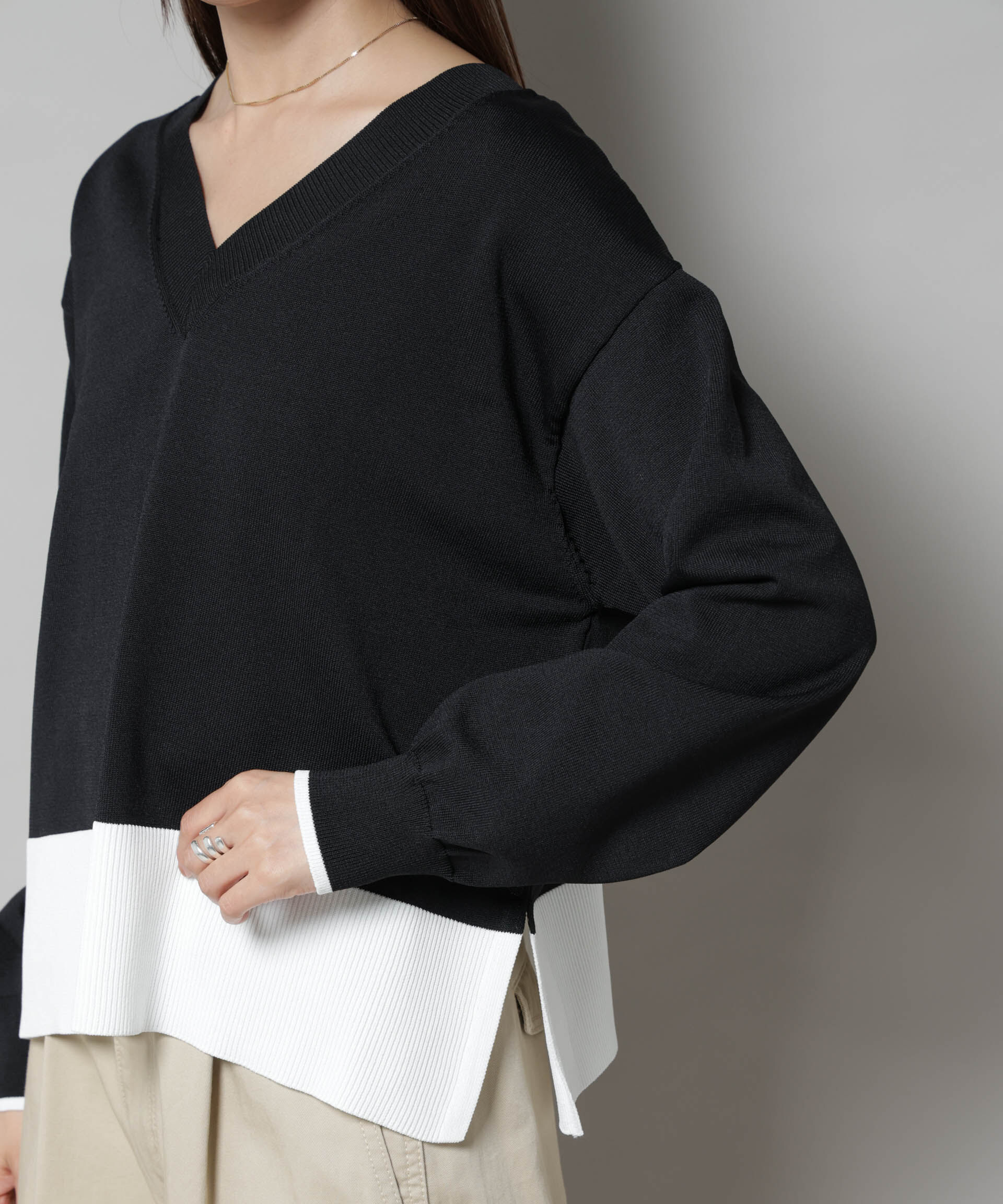 nano･universe「洗濯機洗可前後2way配色ニット」|ニット・セーター|