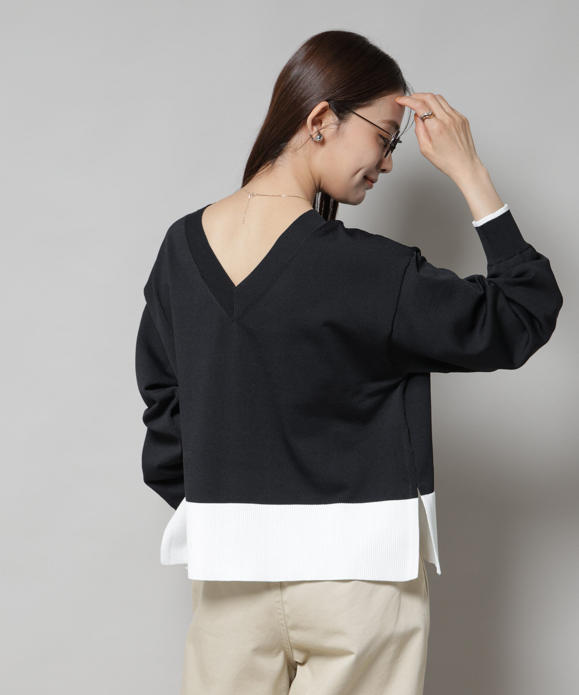 nano･universe「洗濯機洗可前後2way配色ニット」|ニット・セーター|