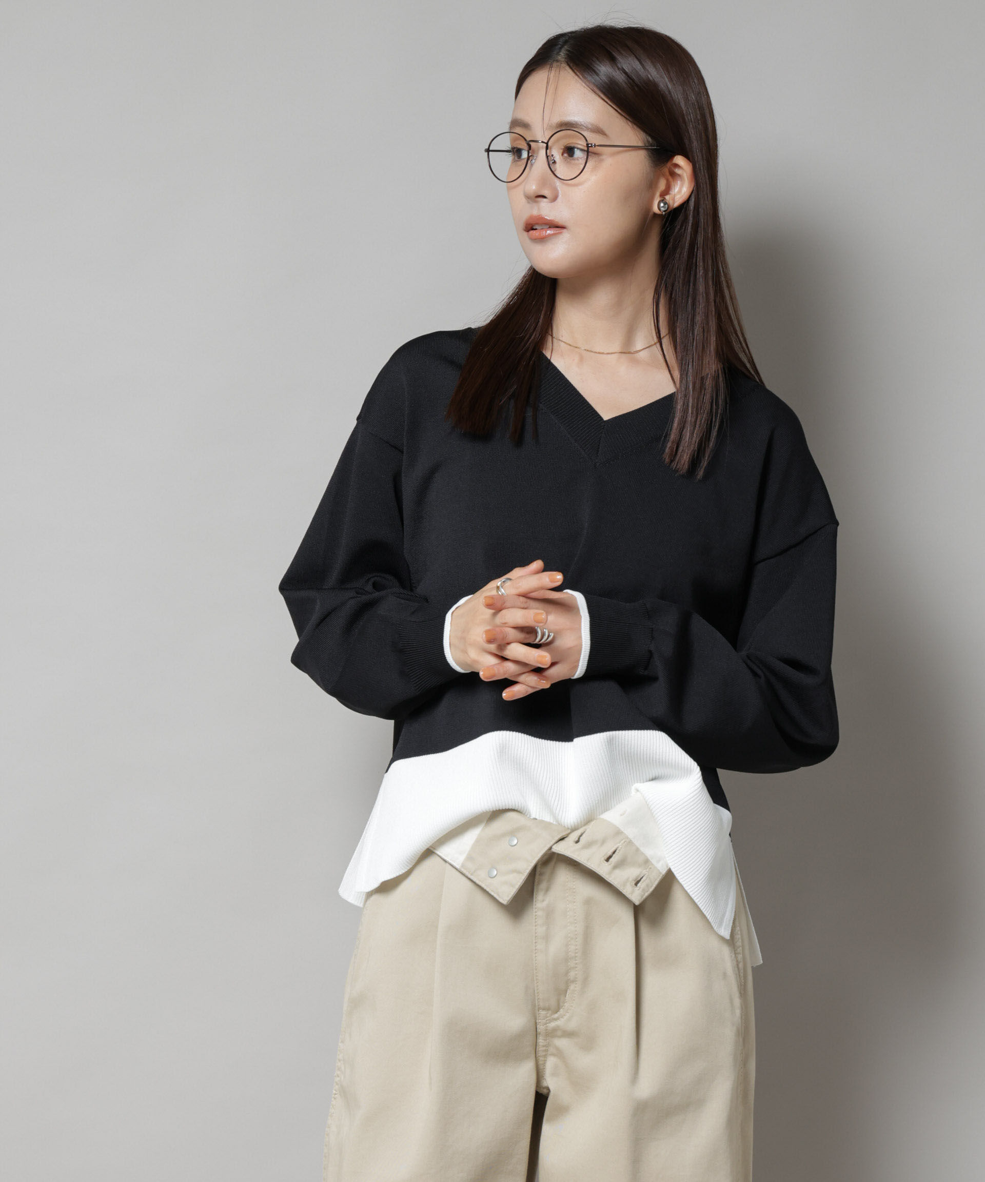 nano･universe「洗濯機洗可前後2way配色ニット」|ニット・セーター|