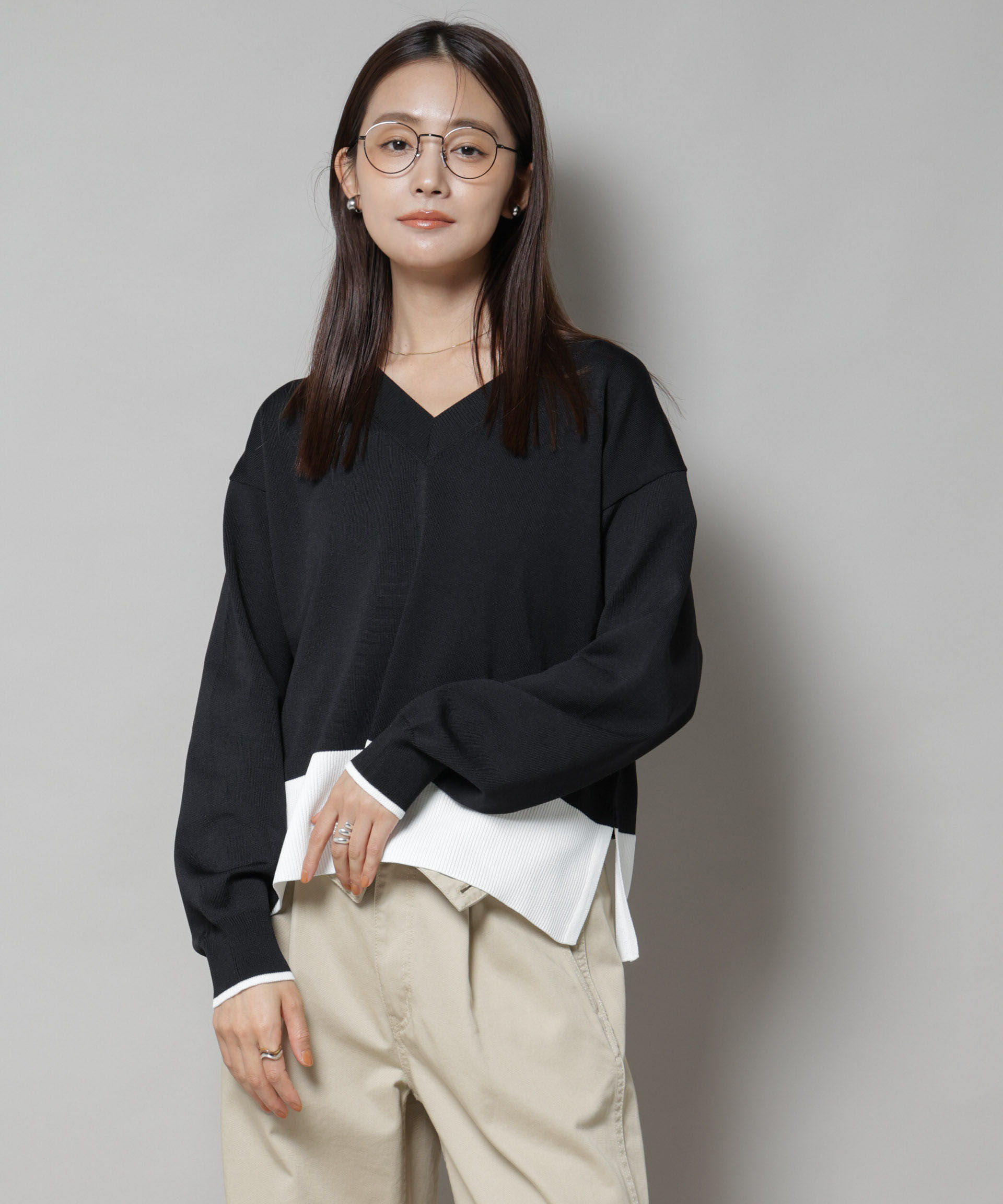 nano･universe「洗濯機洗可前後2way配色ニット」|ニット・セーター|