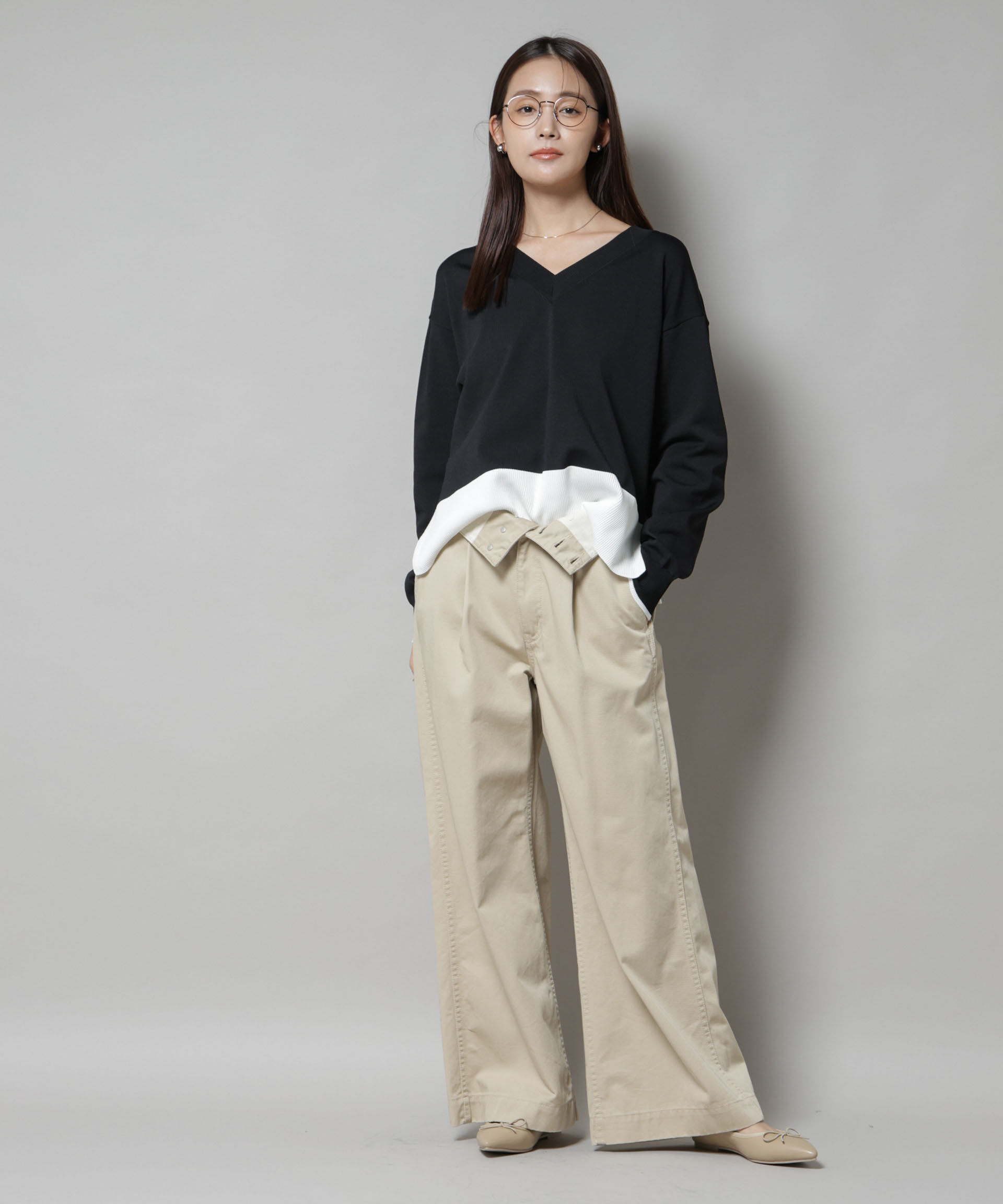 nano･universe「洗濯機洗可前後2way配色ニット」|ニット・セーター|