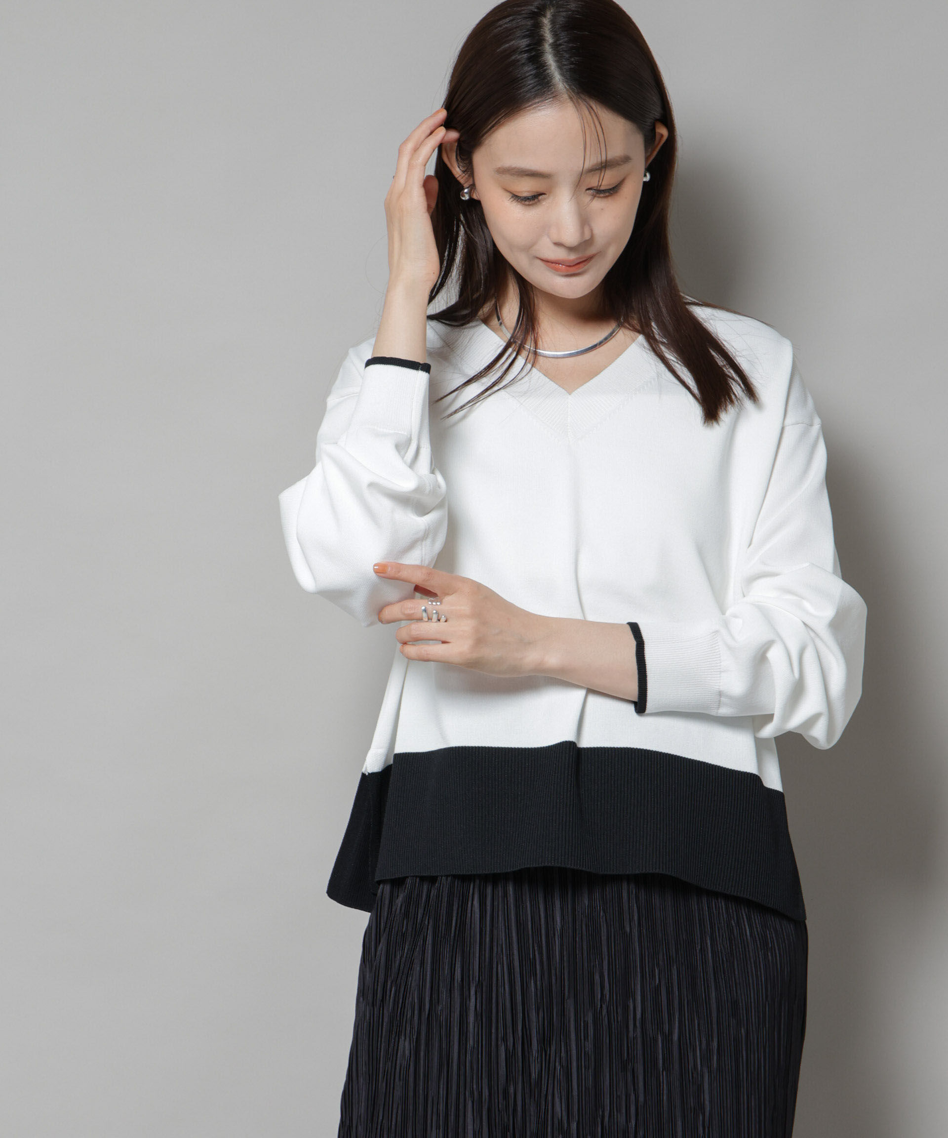 nano･universe「洗濯機洗可前後2way配色ニット」|ニット・セーター|