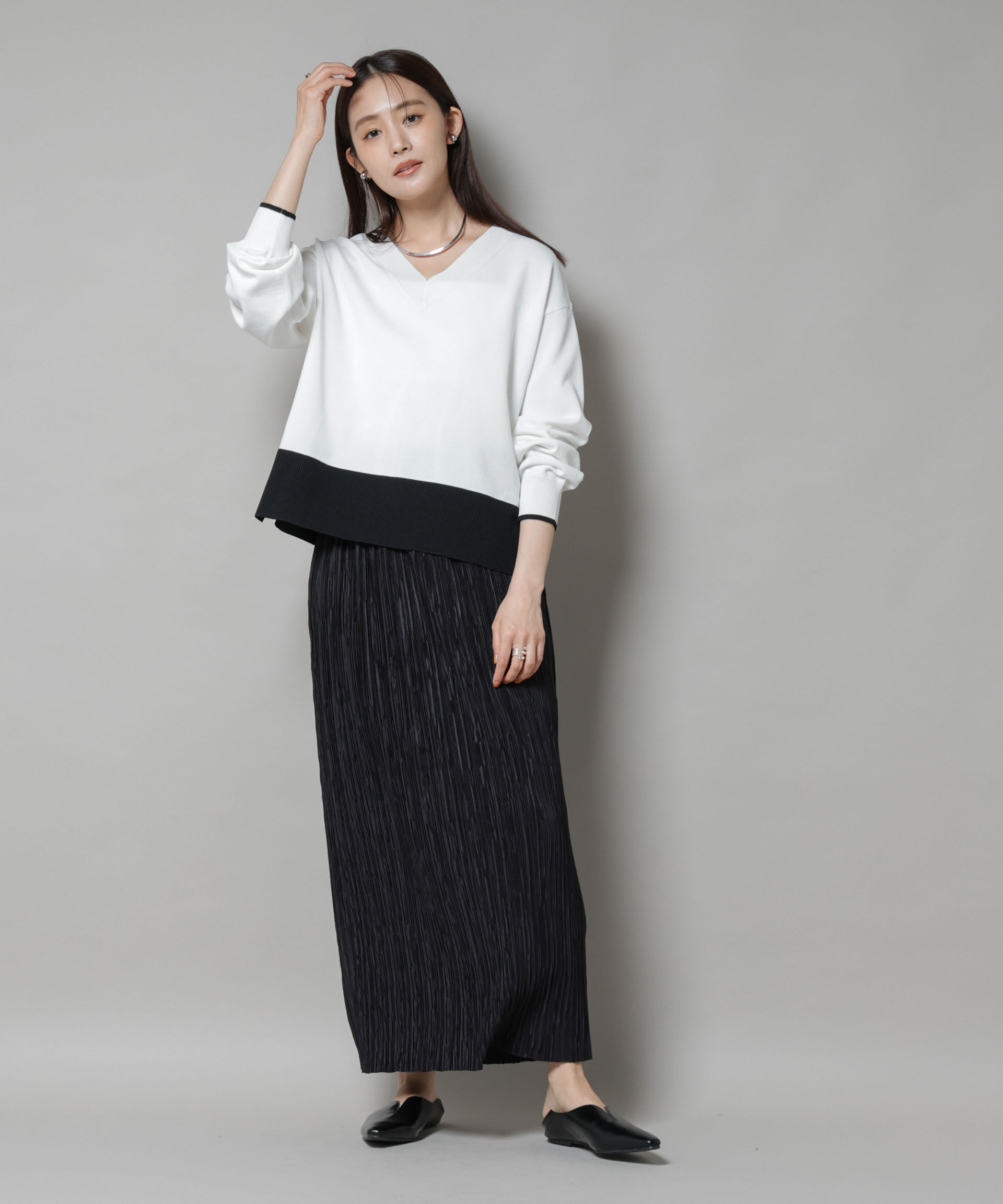 nano･universe「洗濯機洗可前後2way配色ニット」|ニット・セーター|