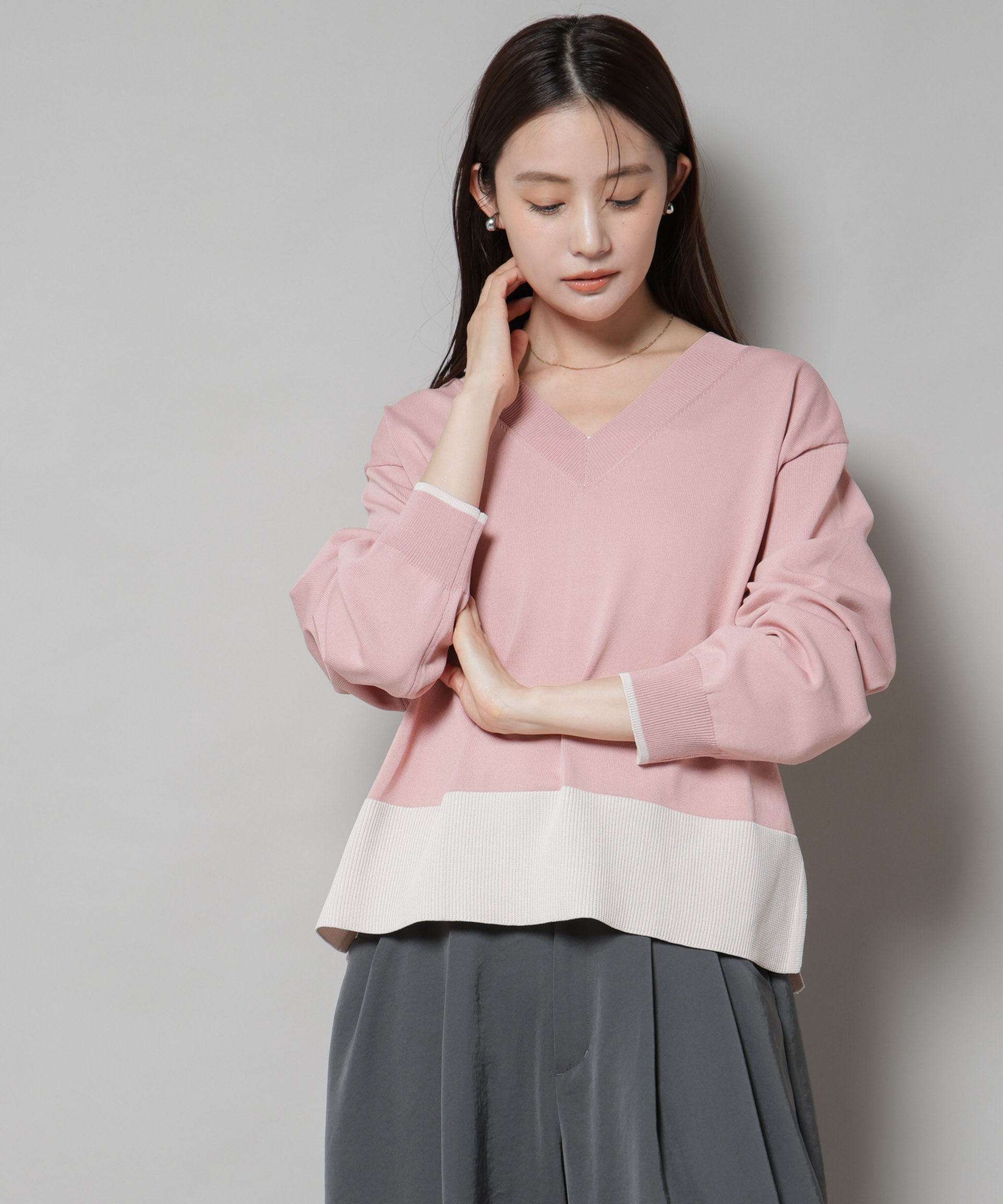 nano･universe「洗濯機洗可前後2way配色ニット」|ニット・セーター|