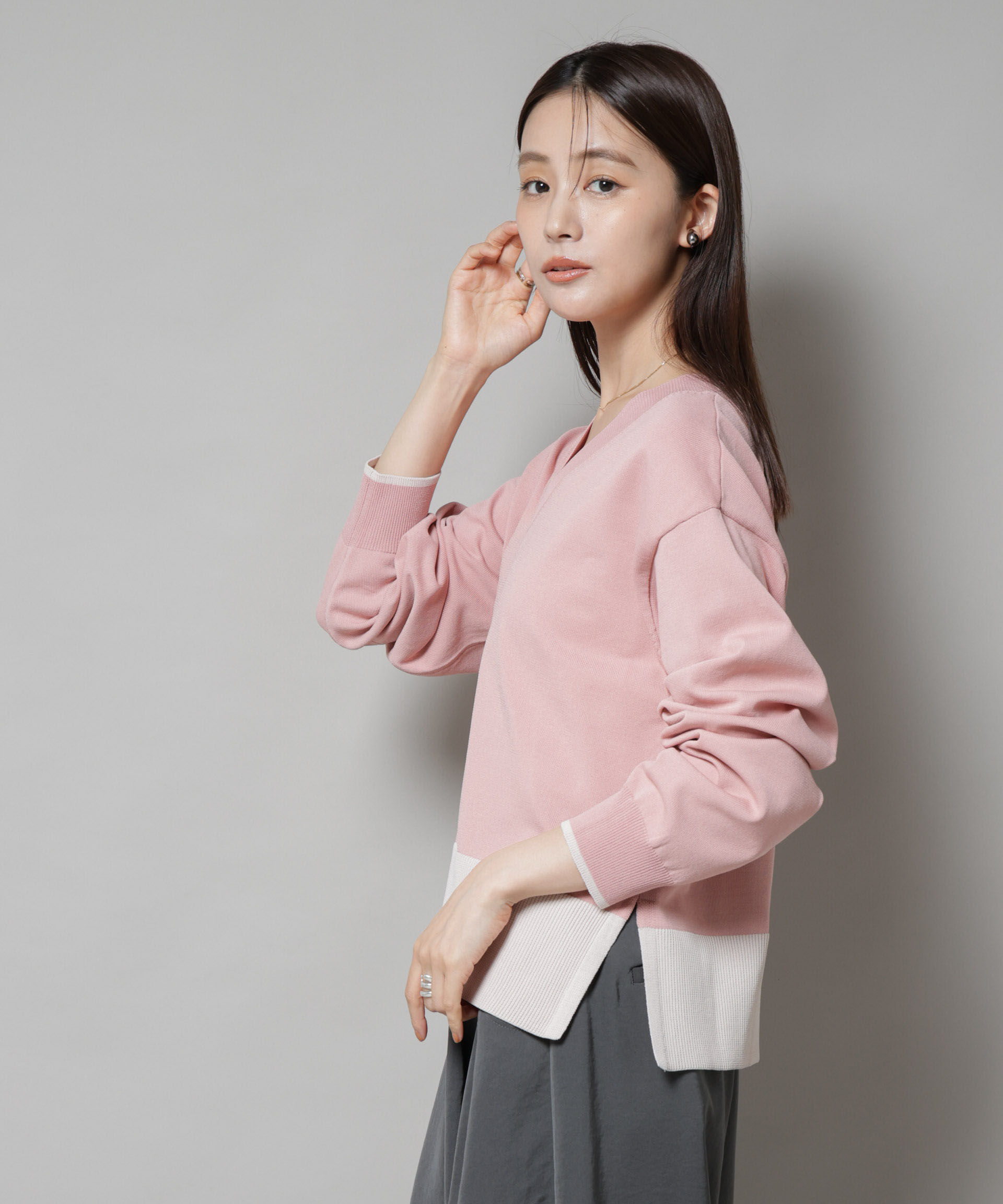 nano･universe「洗濯機洗可前後2way配色ニット」|ニット・セーター|