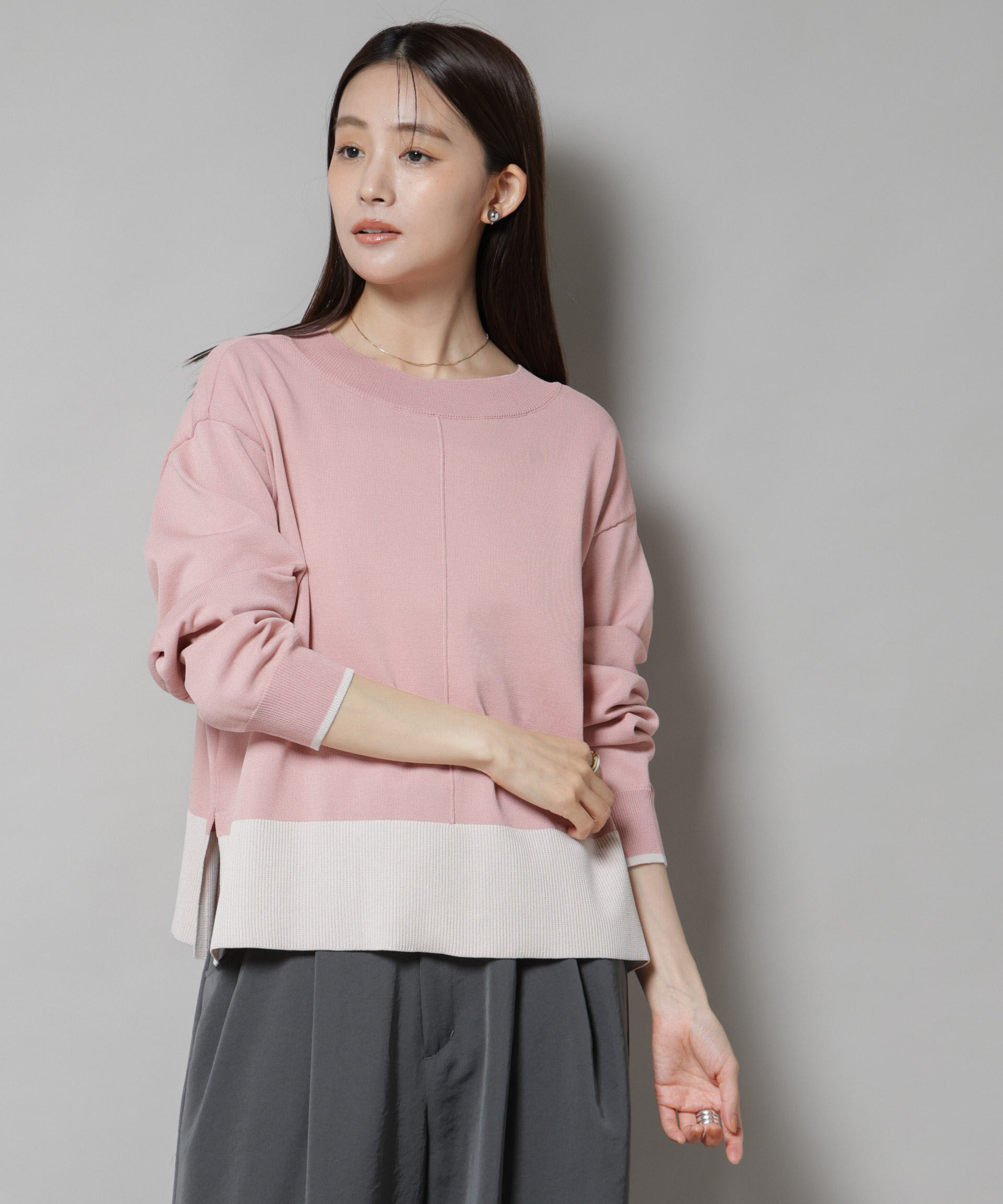 nano･universe「洗濯機洗可前後2way配色ニット」|ニット・セーター|