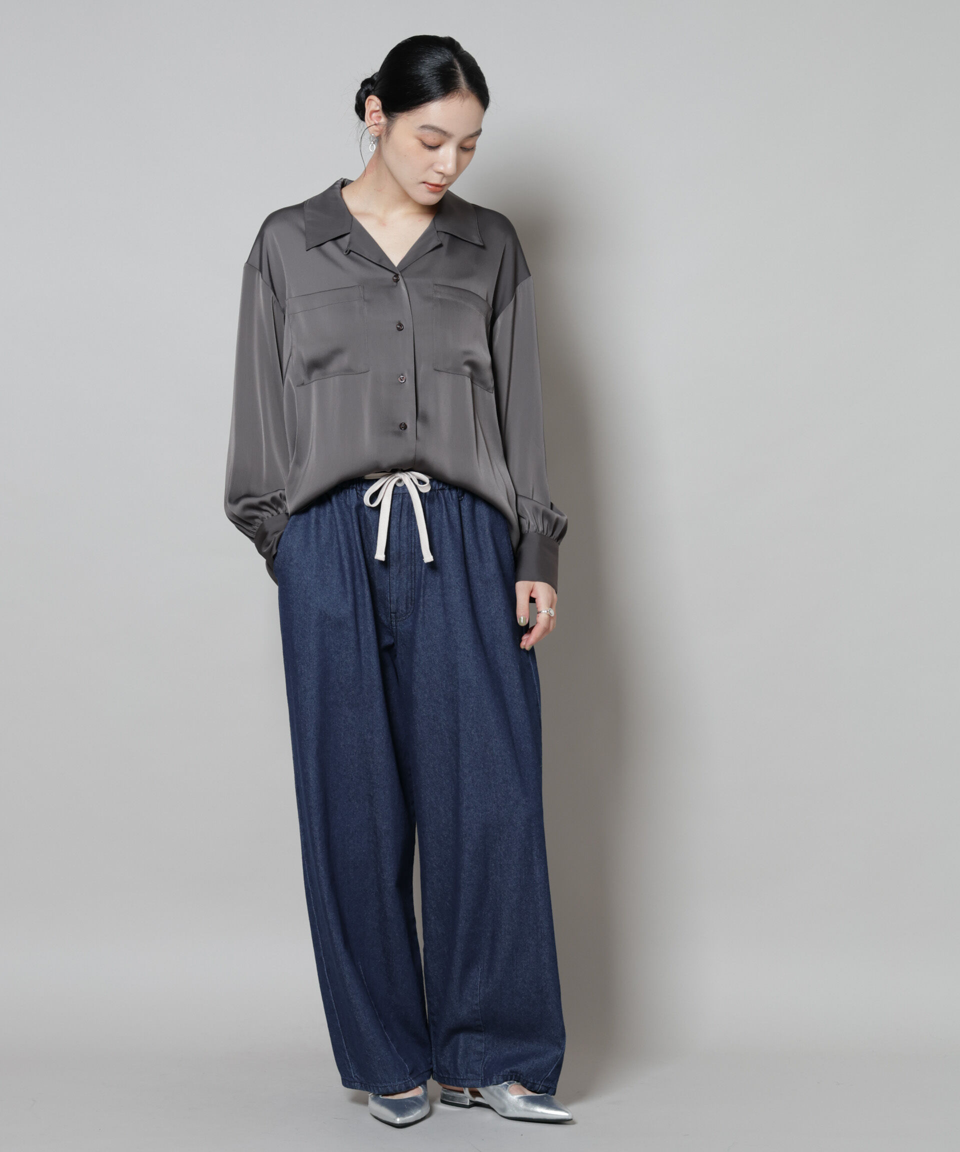 nano･universe「サテンオープンカラーシャツ(セットアップ可)」|シャツ・ブラウス|