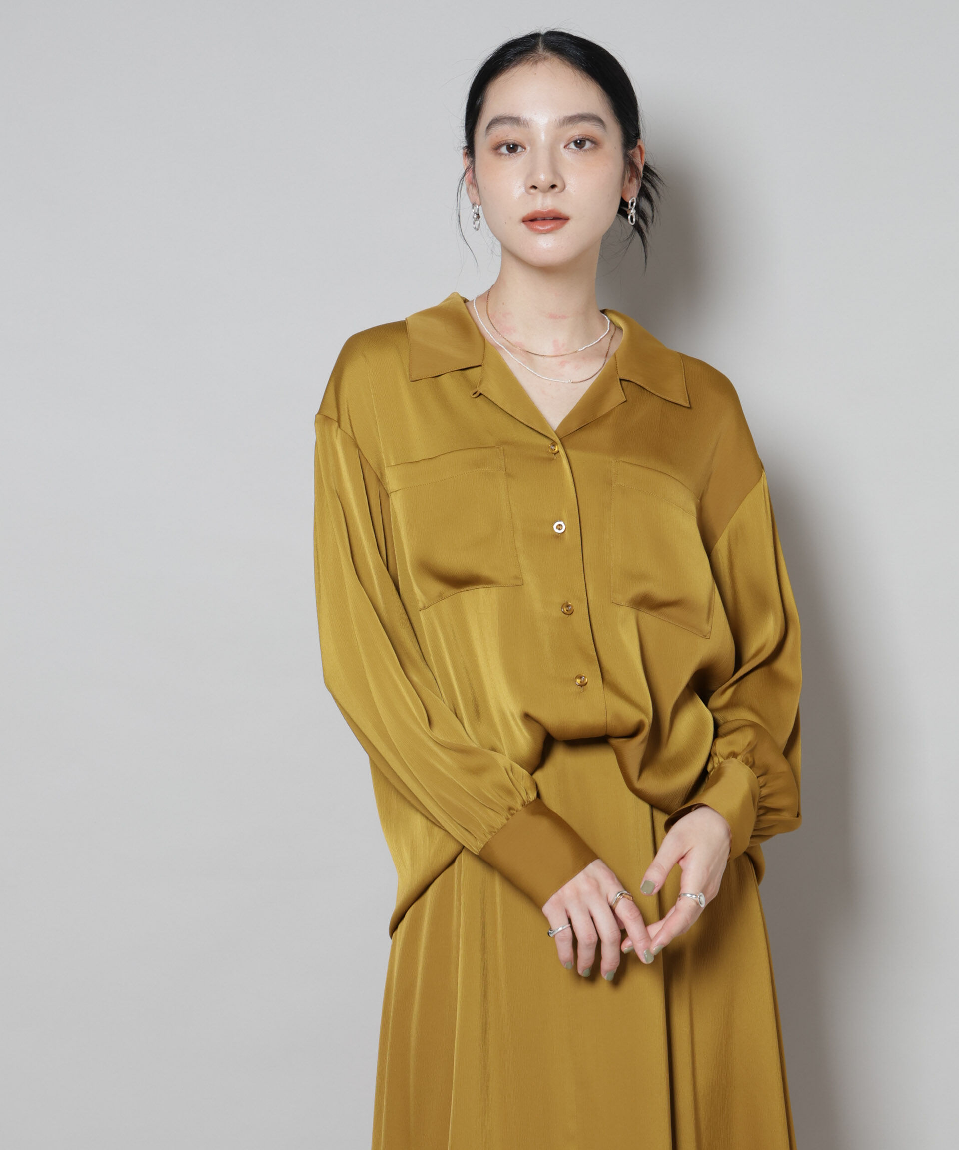 nano･universe「サテンオープンカラーシャツ(セットアップ可)」|シャツ・ブラウス|キャメル4