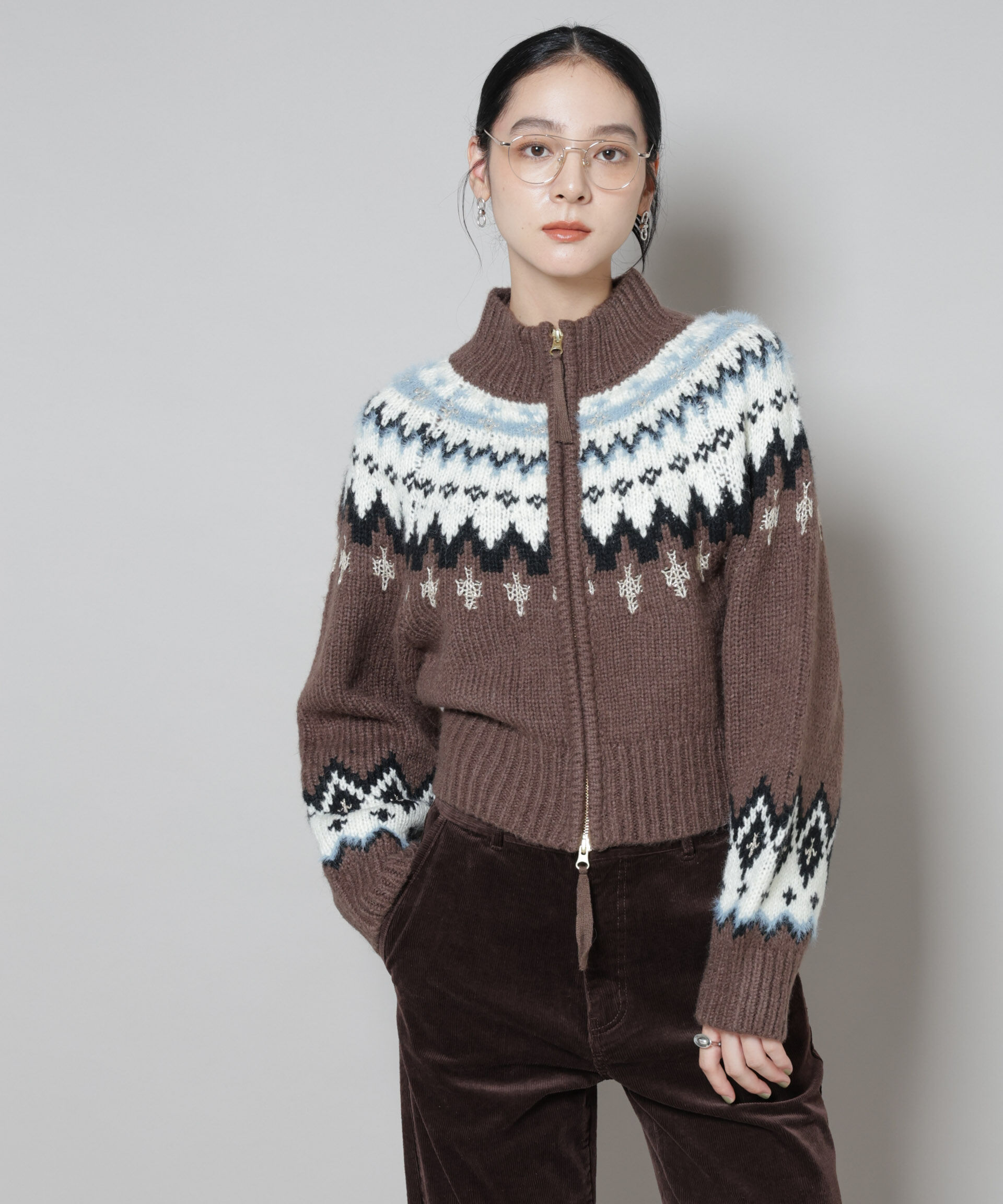 nano･universe「求心ショートzipカーディガン」|ニット・セーター|