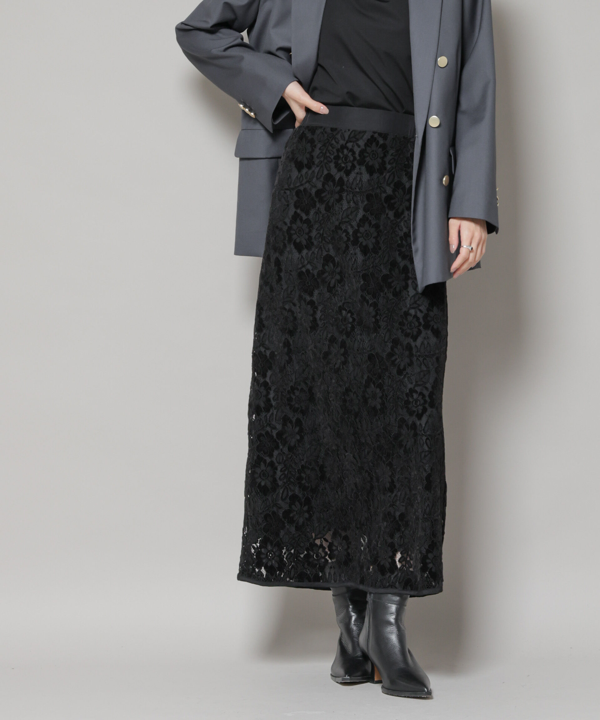 nano･universe「起毛レーススカート」|スカート|ブラック