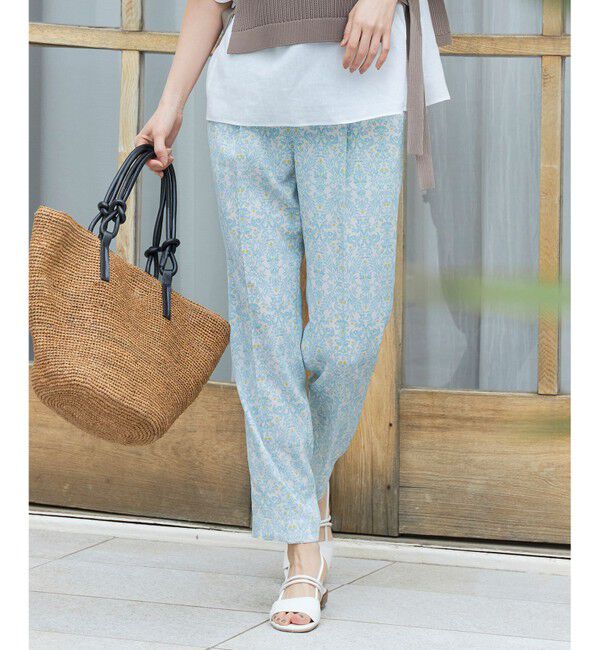 自由区「【洗える】ダマスクフローラルプリントテーパード パンツ」|その他|ライトブルー