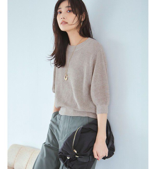 23区「【洗える】ピュアリネン パフスリーブ ニット」|ニット・セーター|ベージュ系