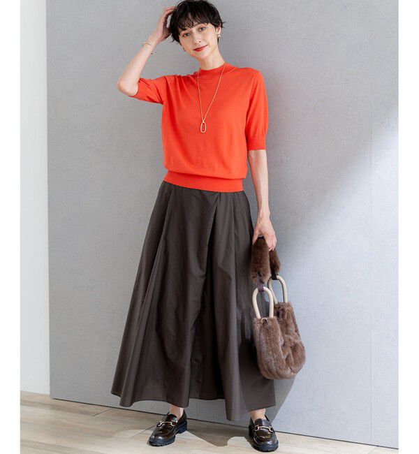 23区「【洗える】サステナブルウール モックネック 5分袖 ニット」|ニット・セーター|