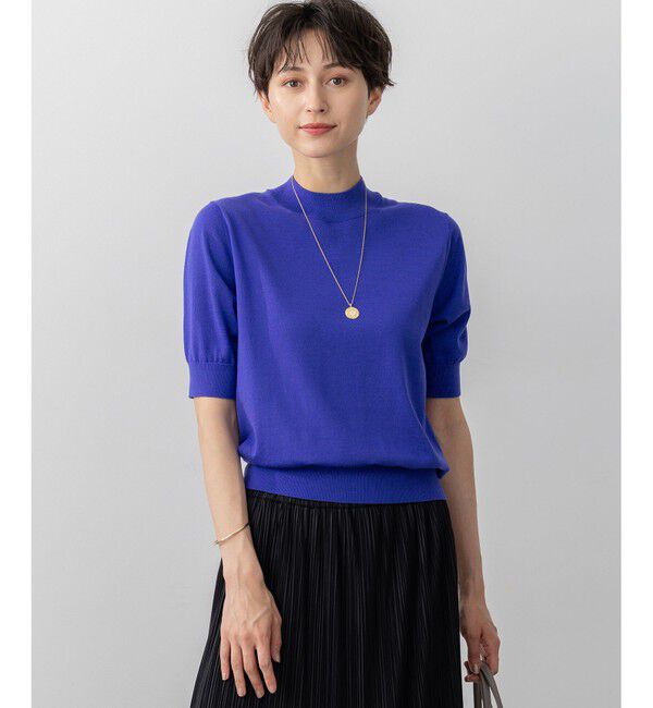 23区「【洗える】サステナブルウール モックネック 5分袖 ニット」|ニット・セーター|ブルー系