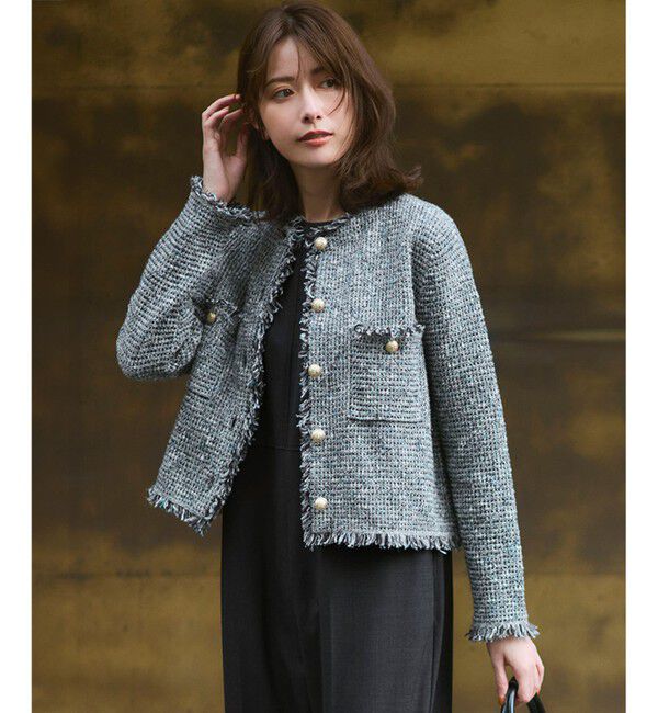 23区「【見上愛さん着用/新色追加/GLOW掲載】ツイード ニット ジャケット」|ノーカラージャケット|ﾌﾞﾙｰﾐｯ