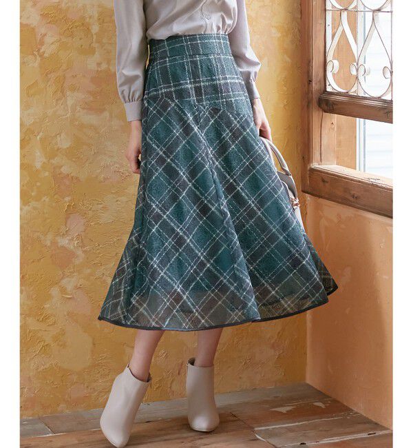 any SiS「【洗える】レースオンチェック スカート」|スカート|グリーン系