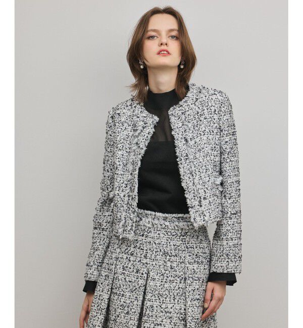 GRACE CONTINENTAL「ミックスツイードジャケット」|ノーカラージャケット|