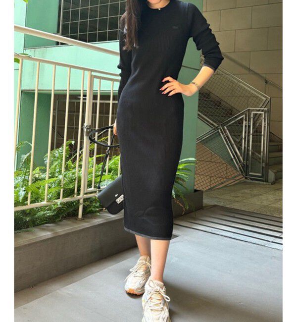 LACOSTE「ウォッシャブルウール リブニットドレス / リブニットワンピース」|ワンピース|ブラック