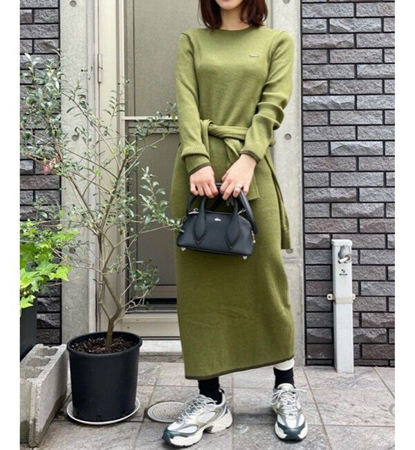 LACOSTE「ウォッシャブルウール リブニットドレス / リブニットワンピース」|ワンピース|カーキ