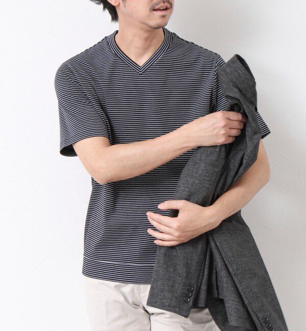 NOLLEY'S goodman「《ビジカジ対応》セミシルケットスムース ボーダー Vネック ドレスTシャツ 25SS」|Tシャツ・カットソー|