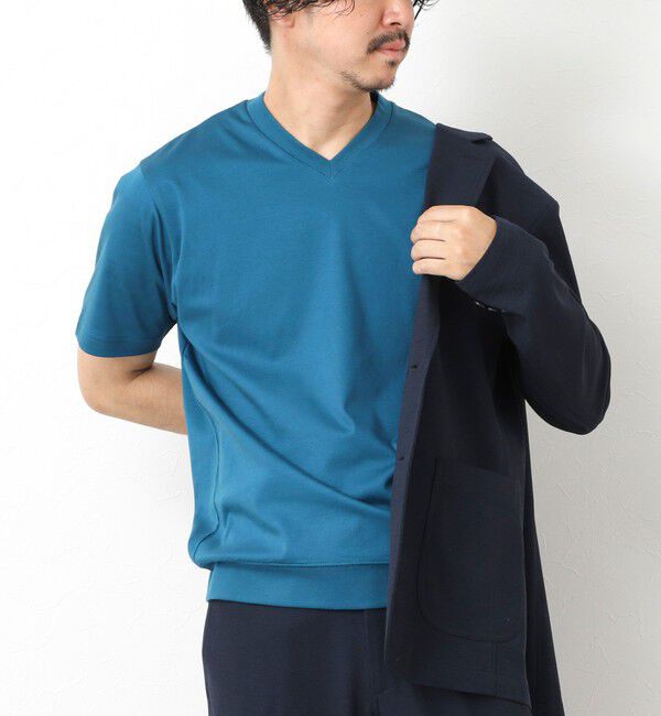 NOLLEY'S goodman「《ビジカジ対応》シルケットスムース Vネック ドレスTシャツ 25SS」|Tシャツ・カットソー|ブルー