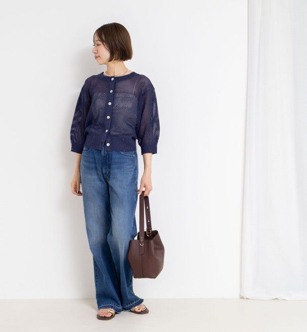 NOLLEY'S「《手洗い可能》スパンコールメッシュ5分袖カーディガン」|カーディガン|