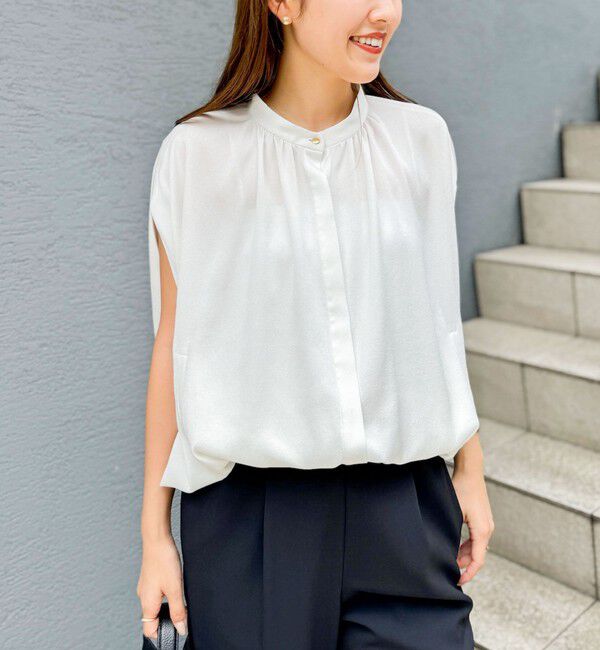 NOLLEY'S「ハンマーサテンケープブラウス」|シャツ・ブラウス|オフホワイト
