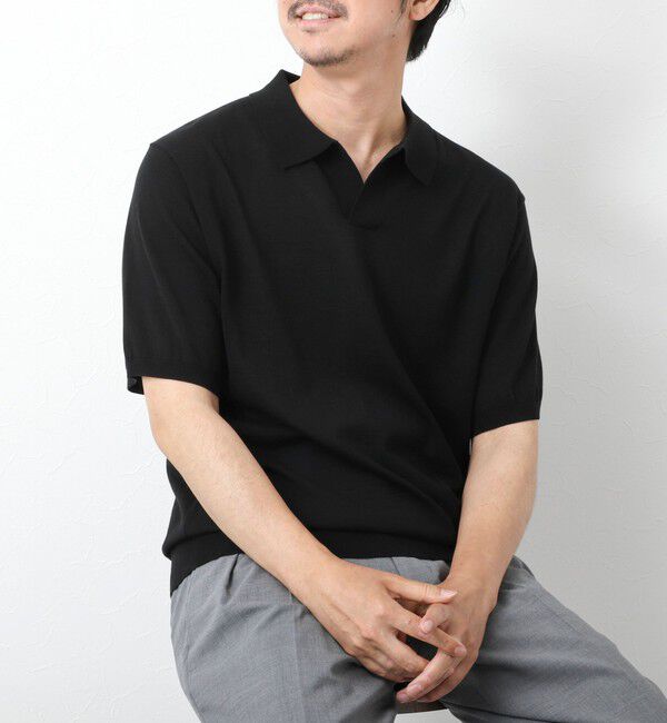 NOLLEY'S goodman「《PIMA COTTON》成型半袖 NSN スキッパーニットポロシャツ 25SS」|ポロシャツ|ブラック
